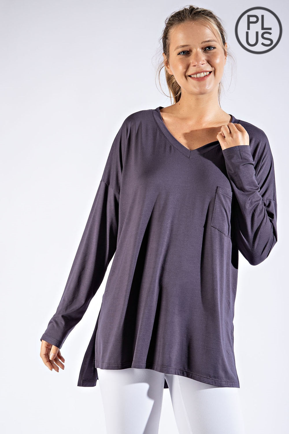 Curvy V-Neck Long Sleeve Top