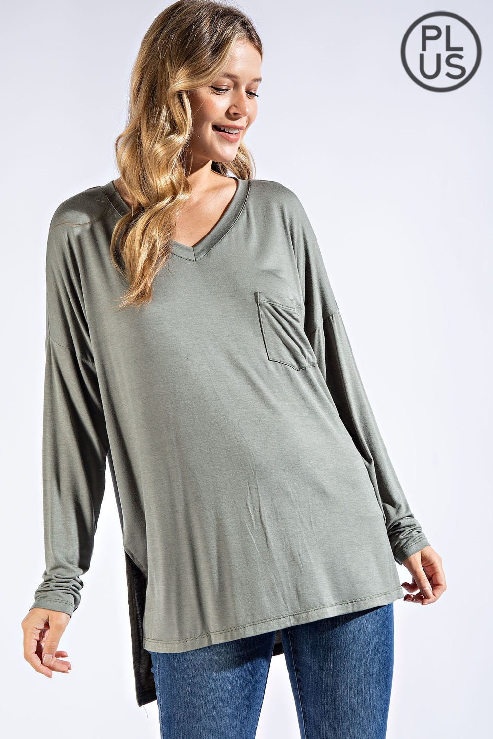 Curvy V-Neck Long Sleeve Top