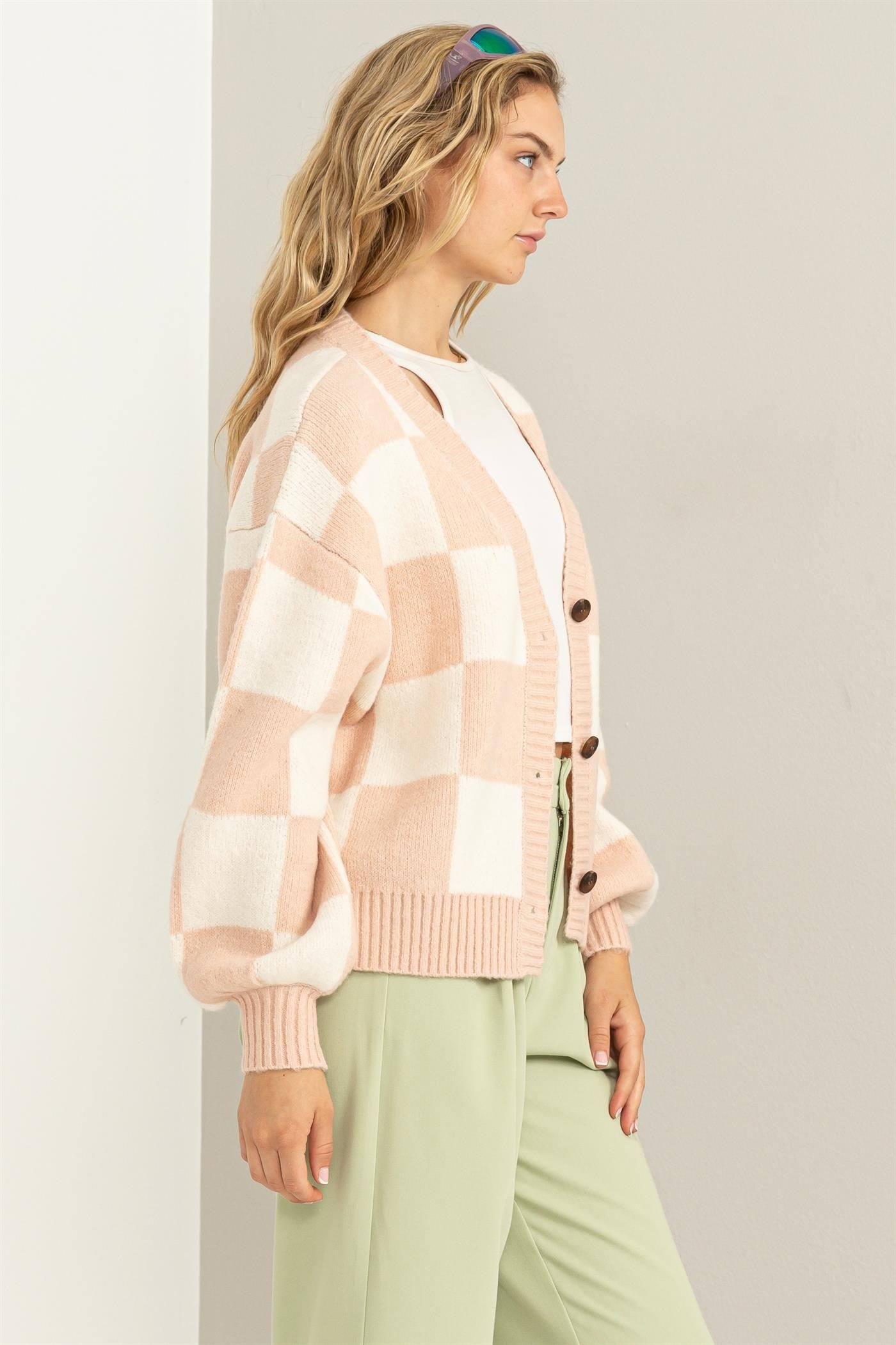 Checkered Cardigan Sweater