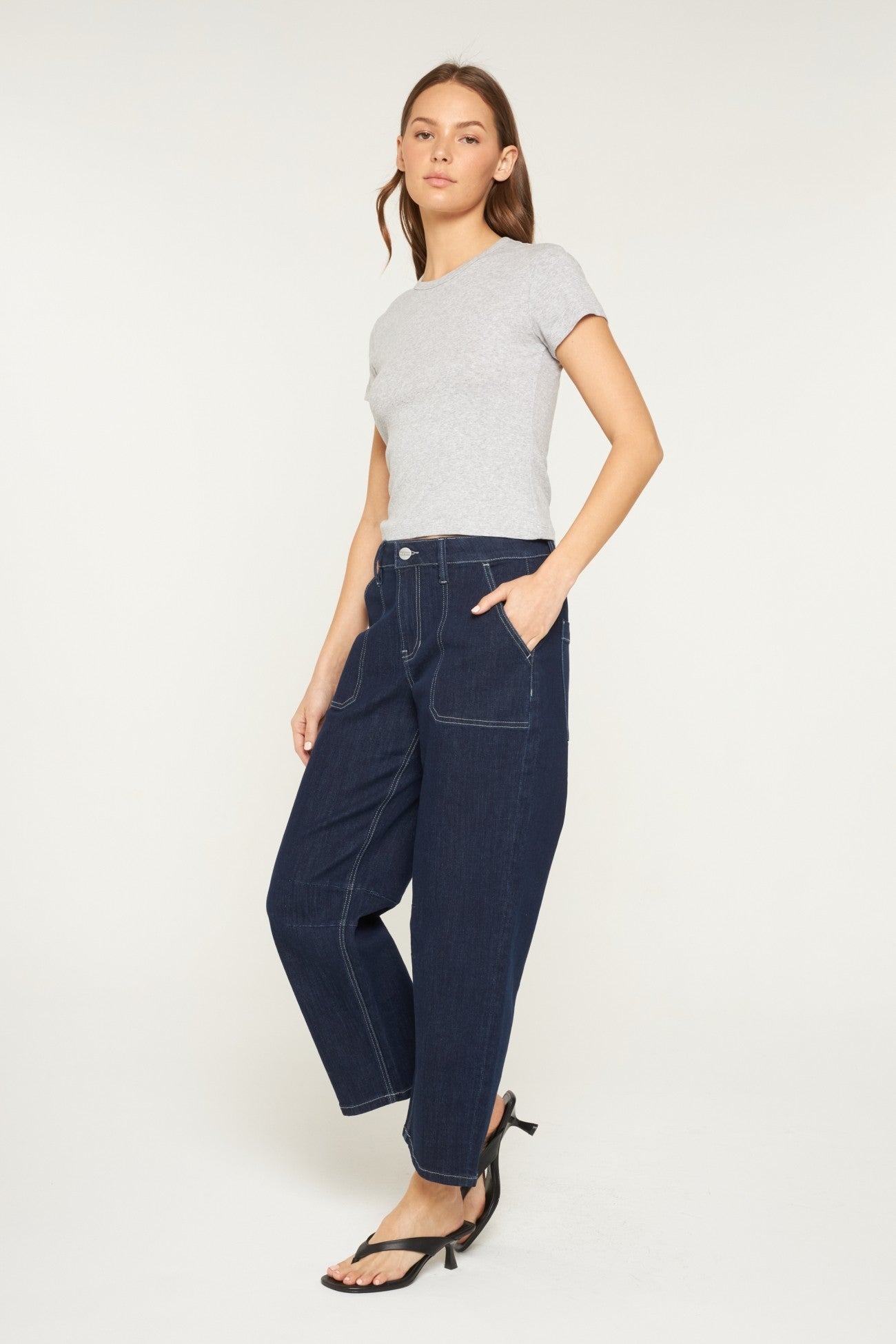 High Rise Barrel Jeans in Dk. Wash