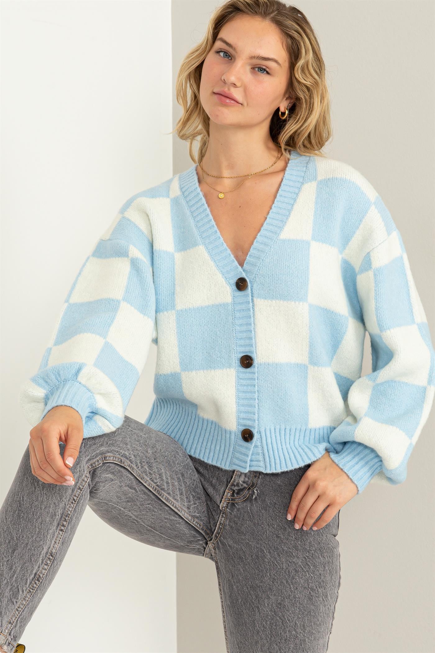 Checkered Cardigan Sweater
