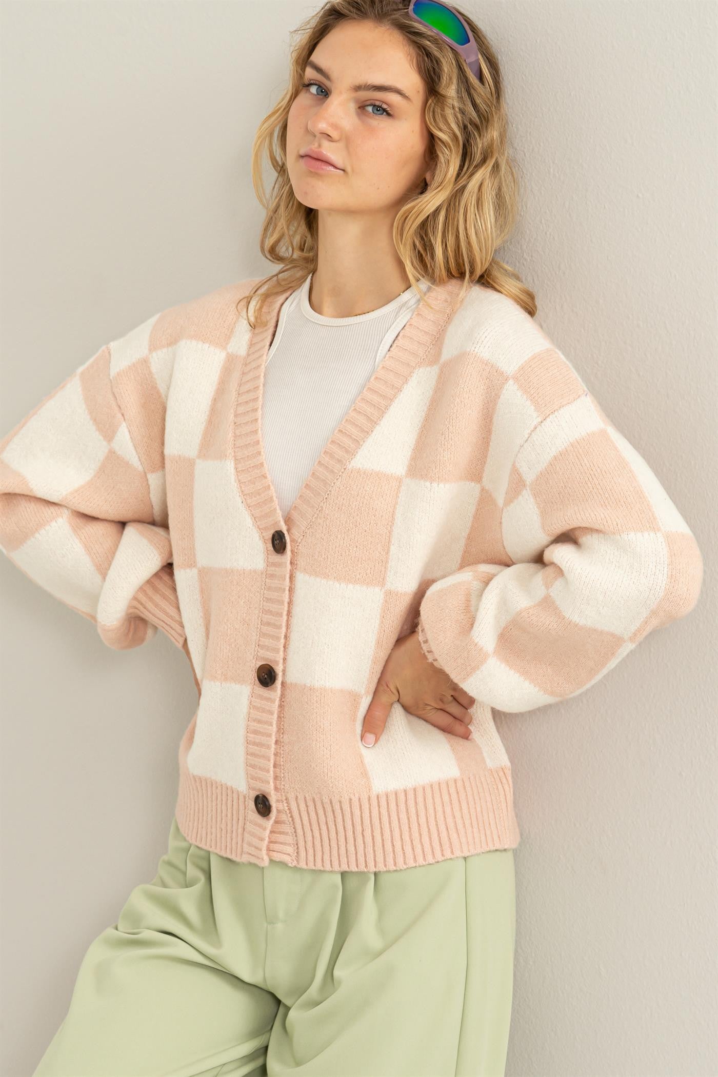 Checkered Cardigan Sweater