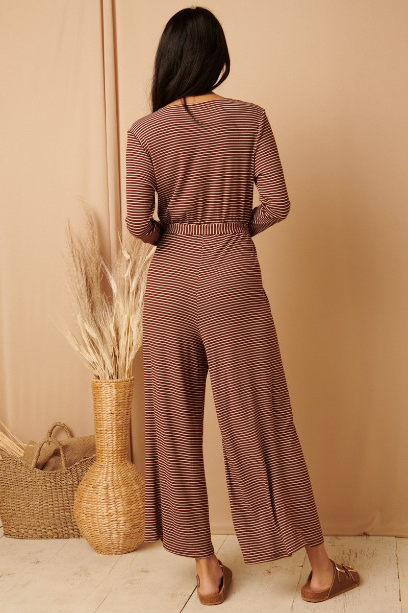 Stripe Jumpsuit with Tie in Cocoa
