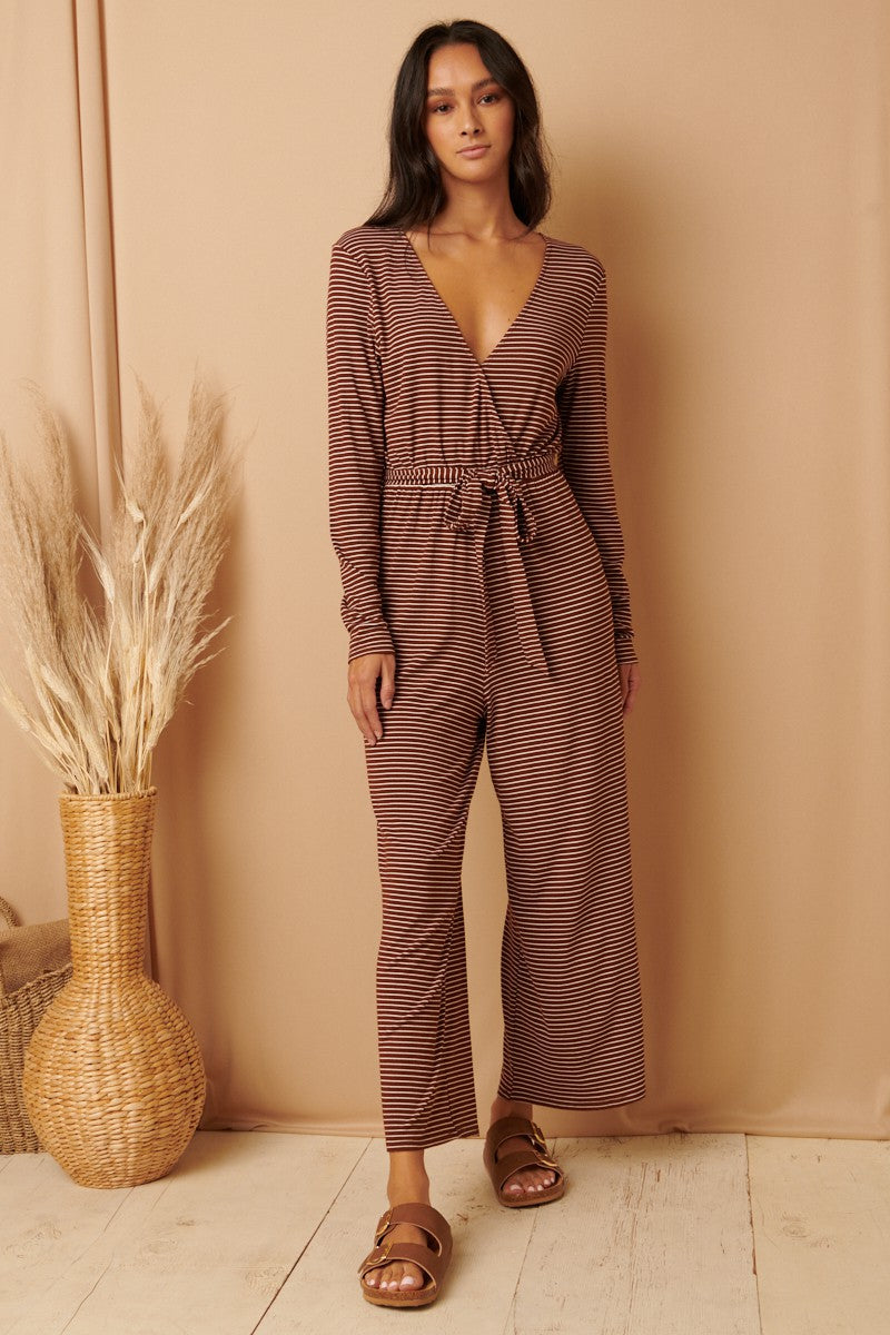Stripe Jumpsuit with Tie in Cocoa