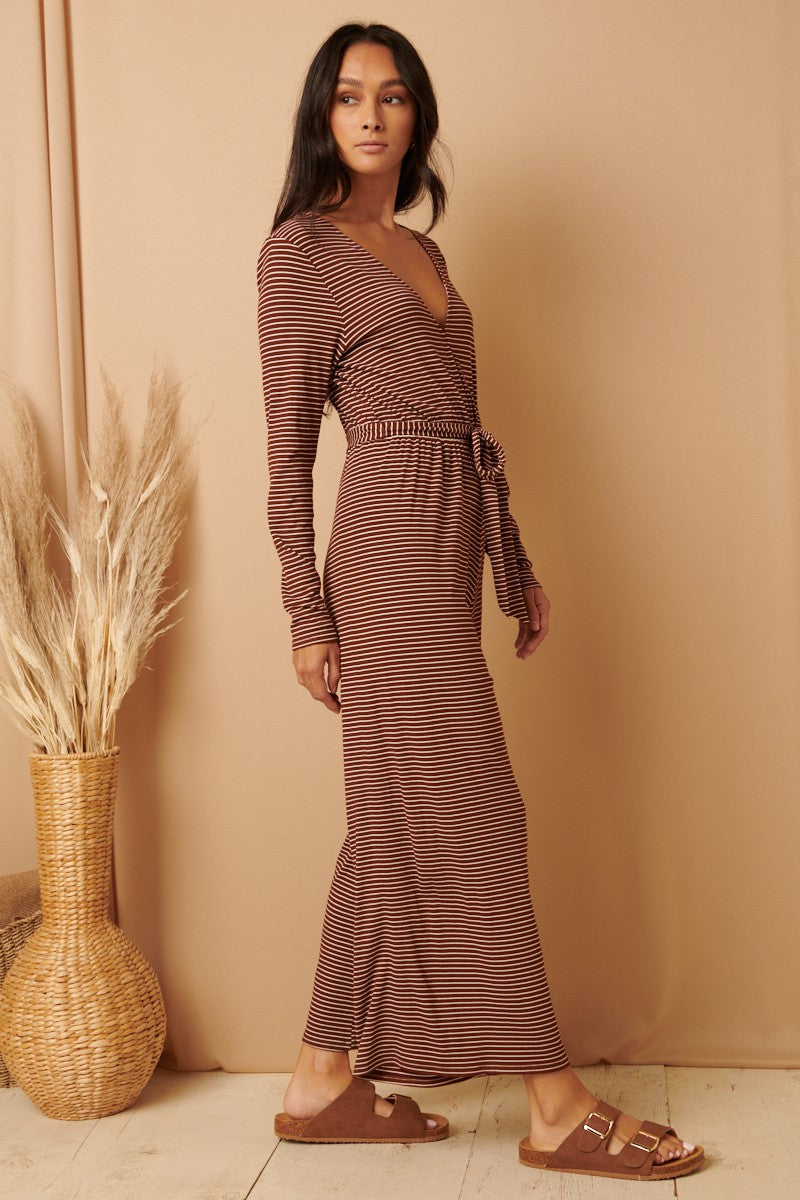 Stripe Jumpsuit with Tie in Cocoa