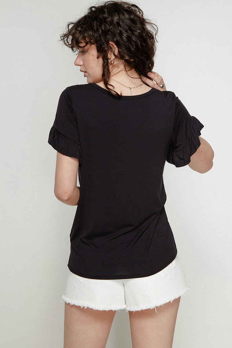 Bamboo Ruffle Sleeve Top
