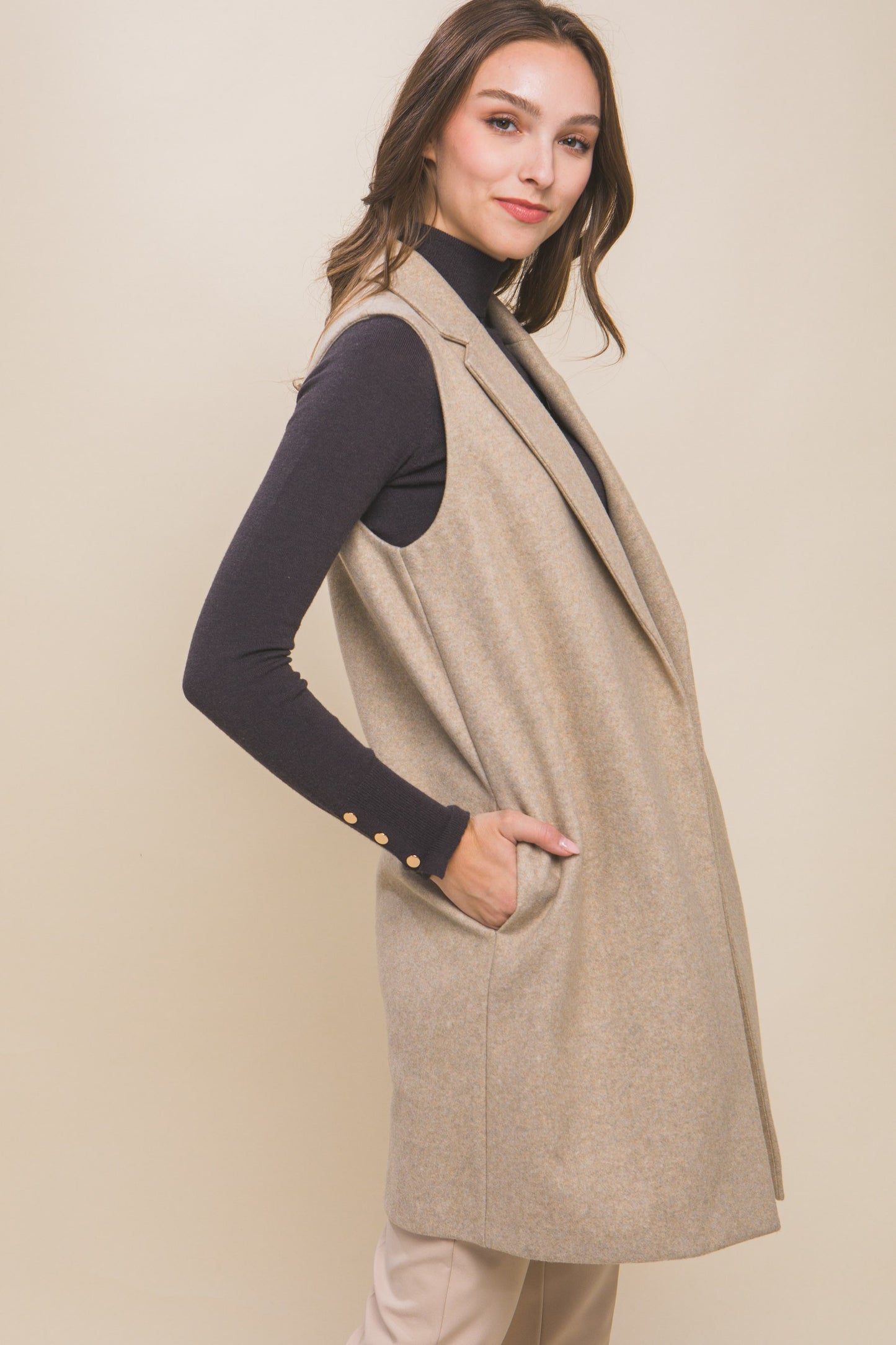 Longline Vest in Oatmeal