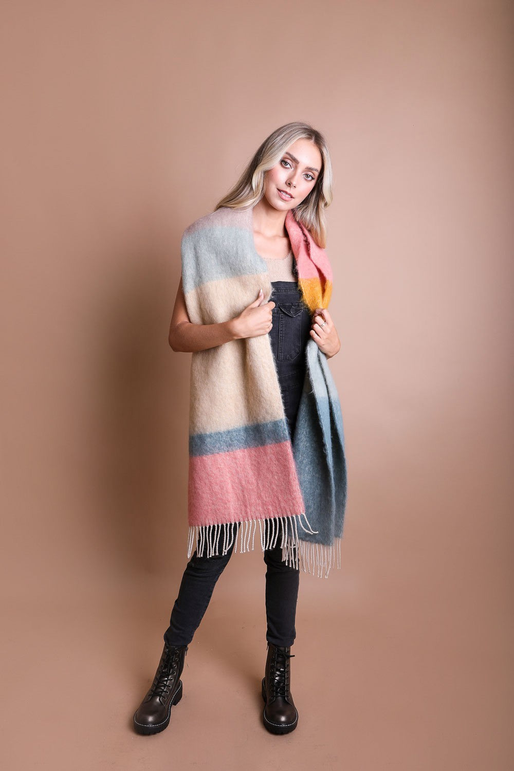 Color Block Soft Faux Mohair Scarf
