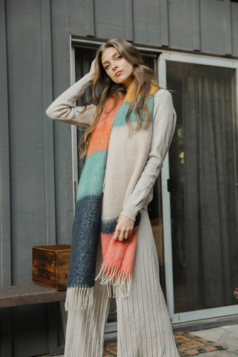 Color Block Soft Faux Mohair Scarf