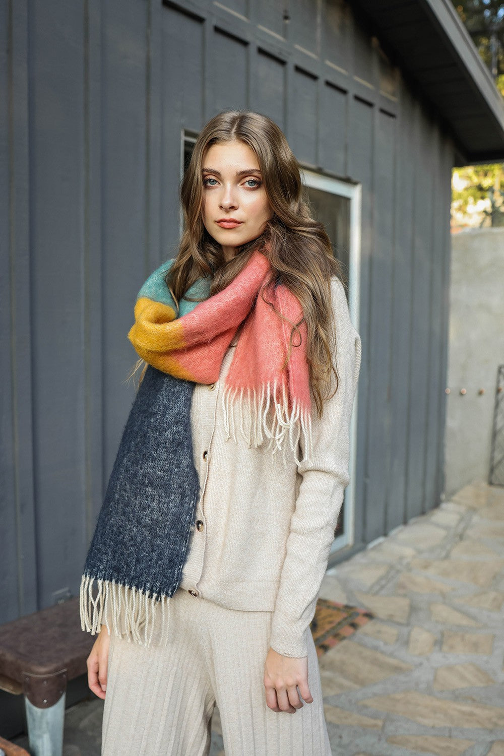 Color Block Soft Faux Mohair Scarf