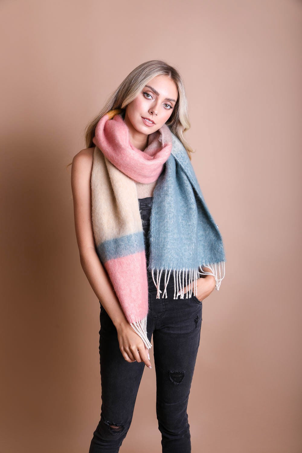 Color Block Soft Faux Mohair Scarf