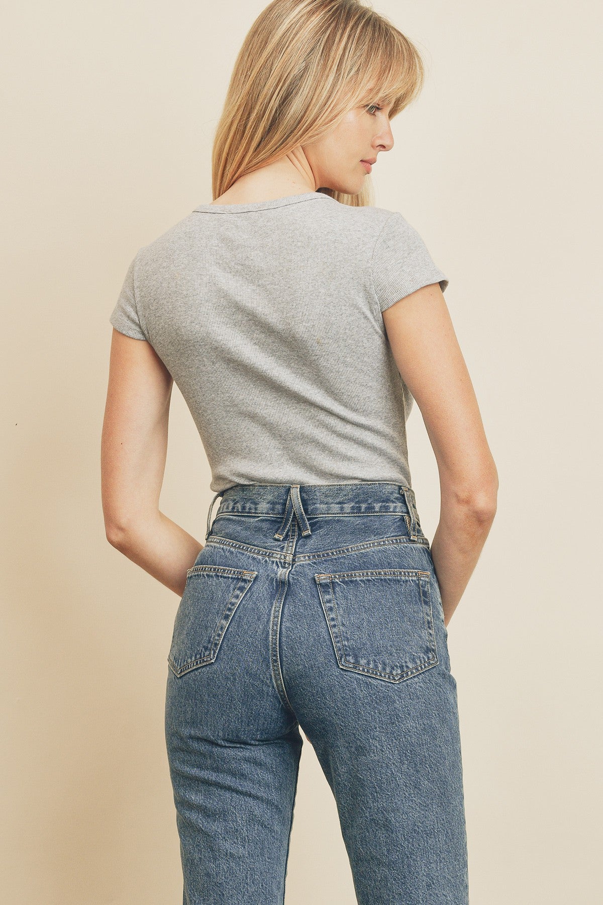 Ribbed Bodysuit with Buttons