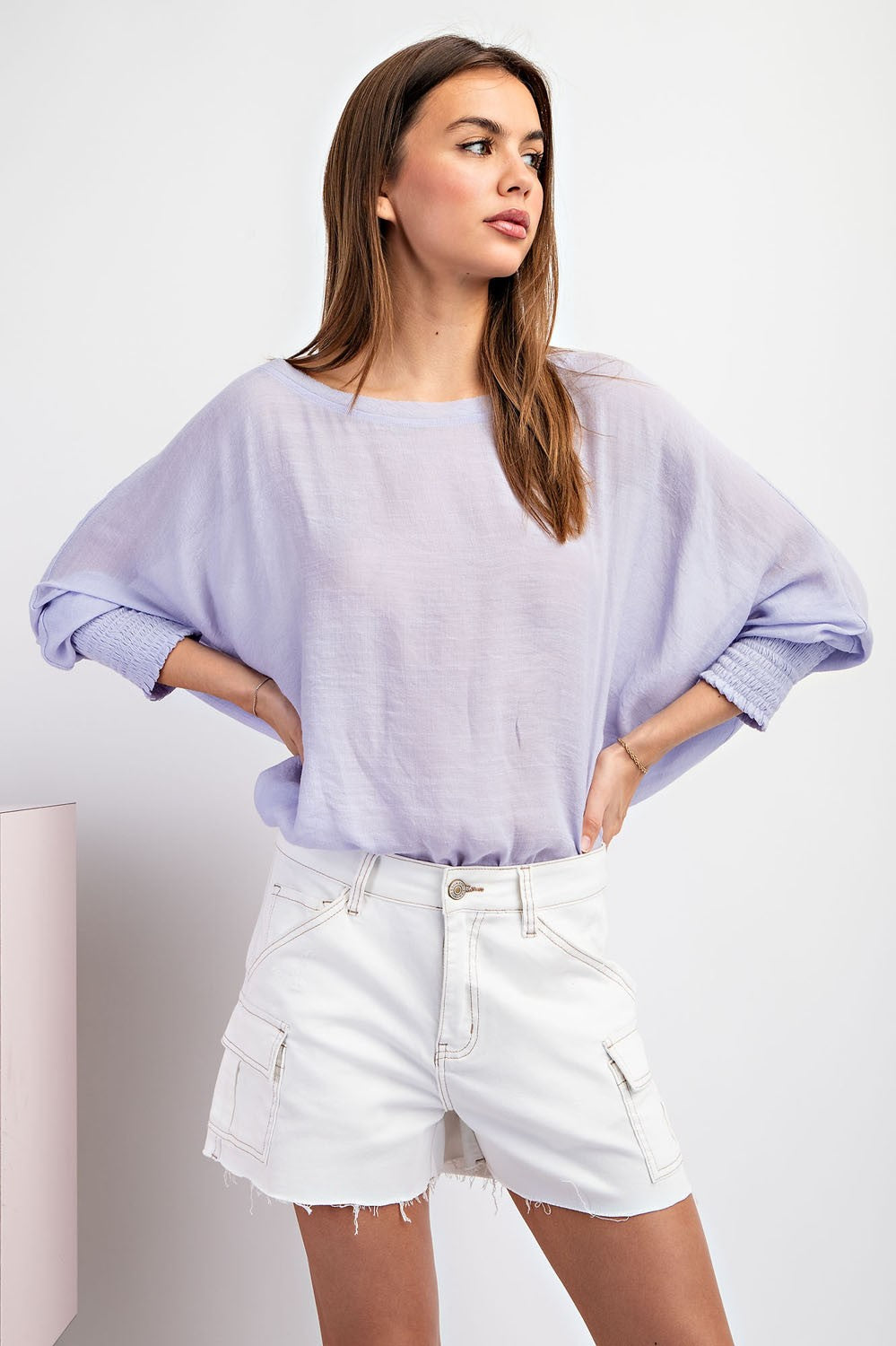 Smocked Sleeve Dolman Top