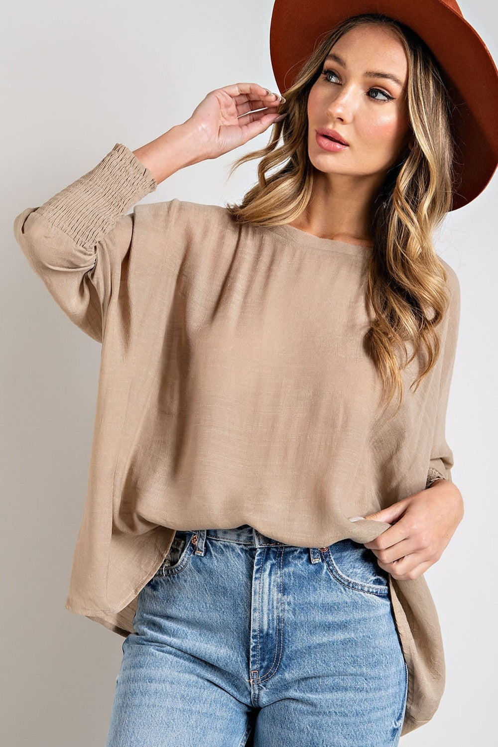 Smocked Sleeve Dolman Top