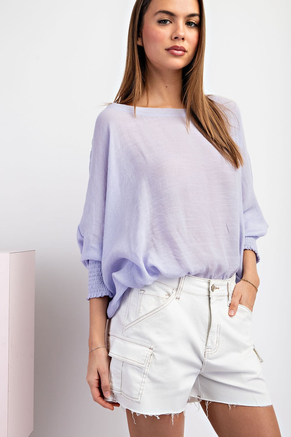 Smocked Sleeve Dolman Top