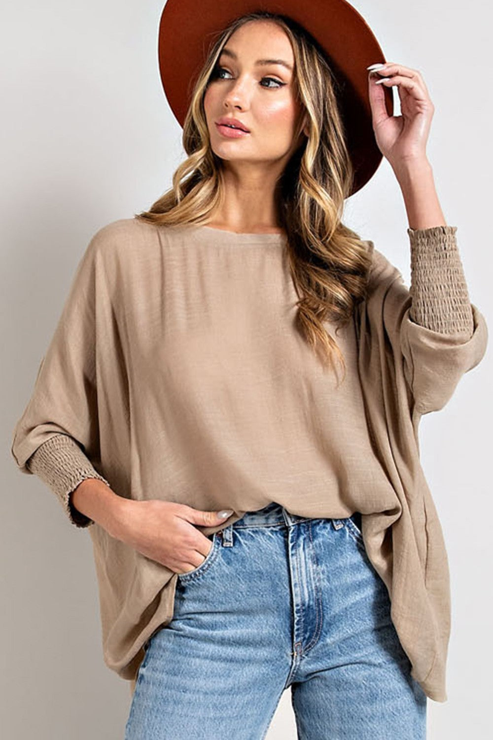 Smocked Sleeve Dolman Top