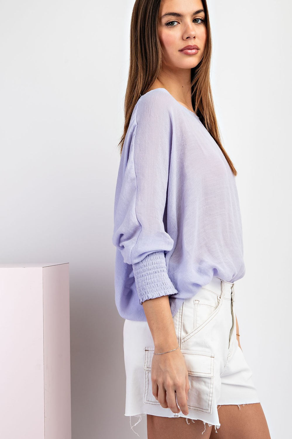 Smocked Sleeve Dolman Top