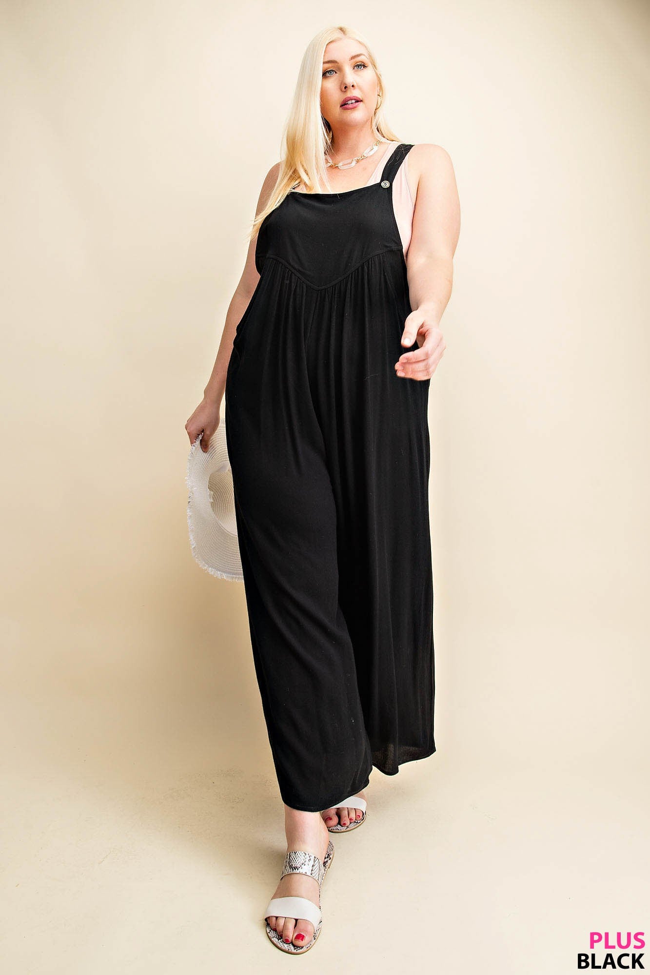 Curvy Rayon Crepe Overalls in Black