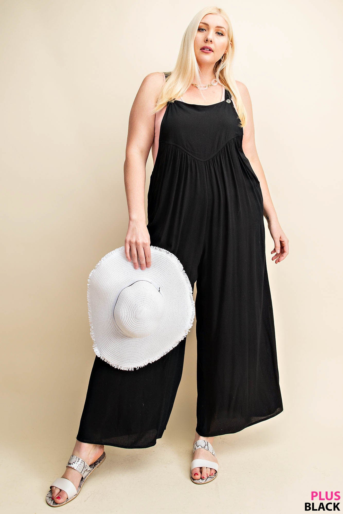 Curvy Rayon Crepe Overalls in Black