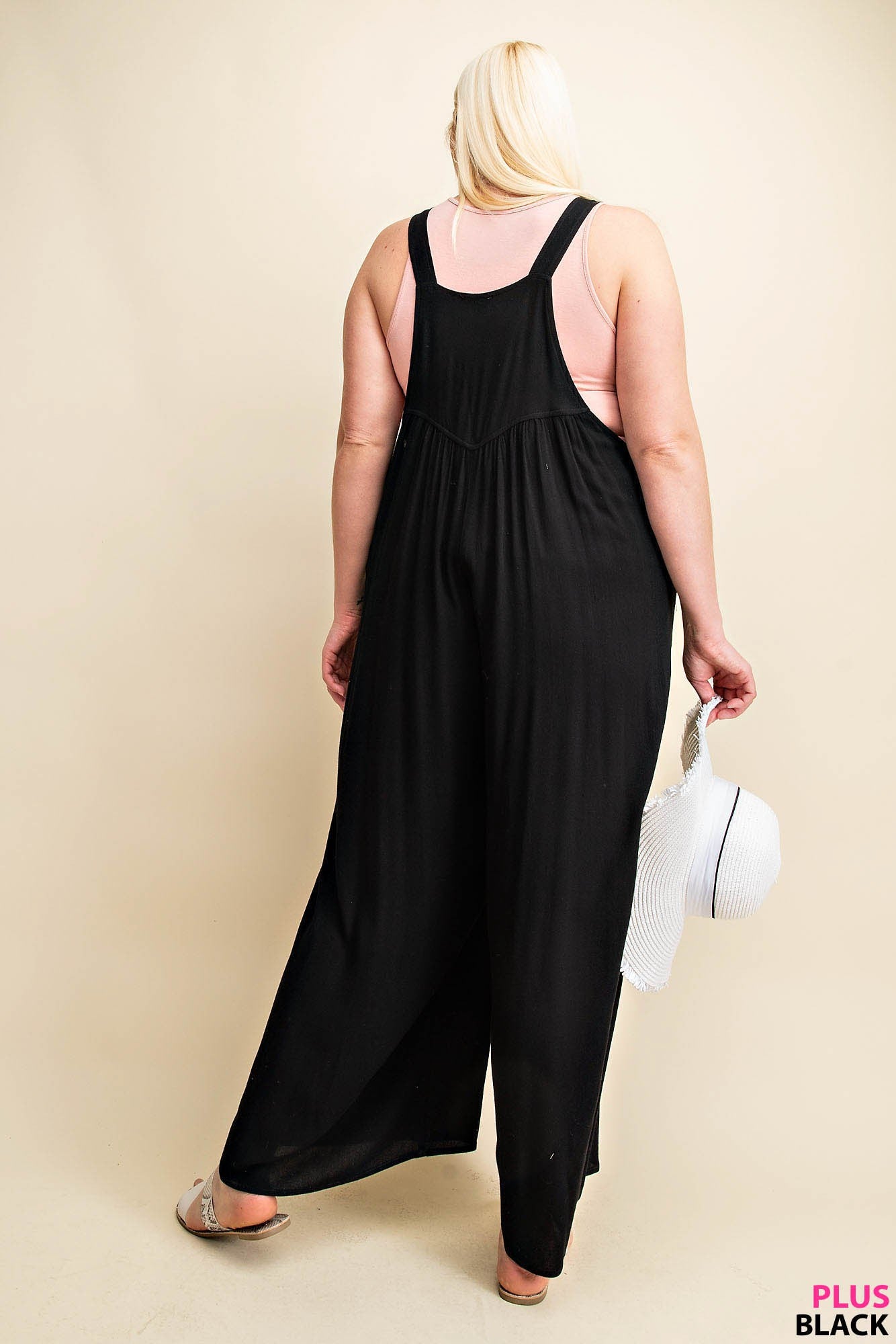 Curvy Rayon Crepe Overalls in Black