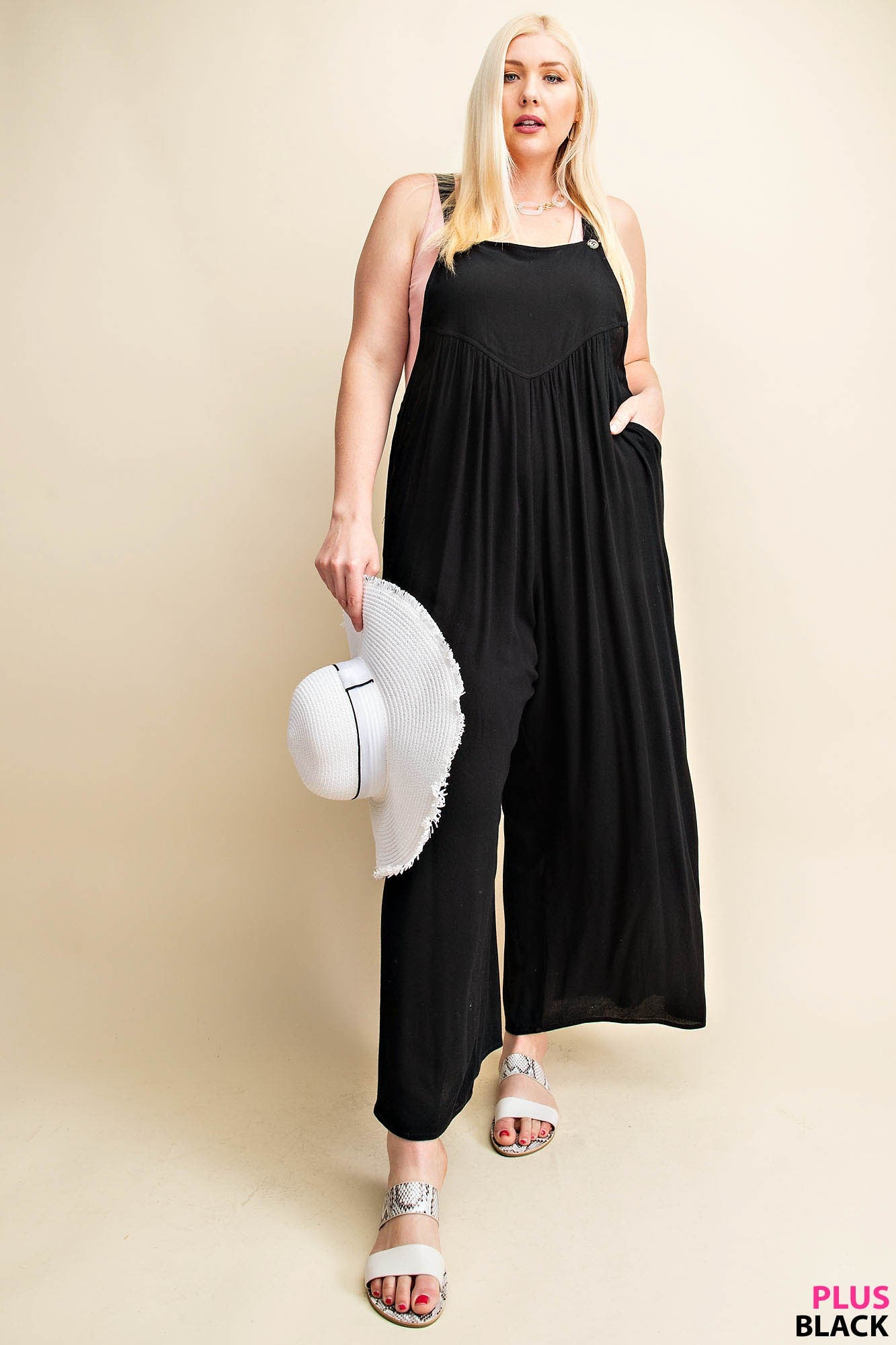 Curvy Rayon Crepe Overalls in Black