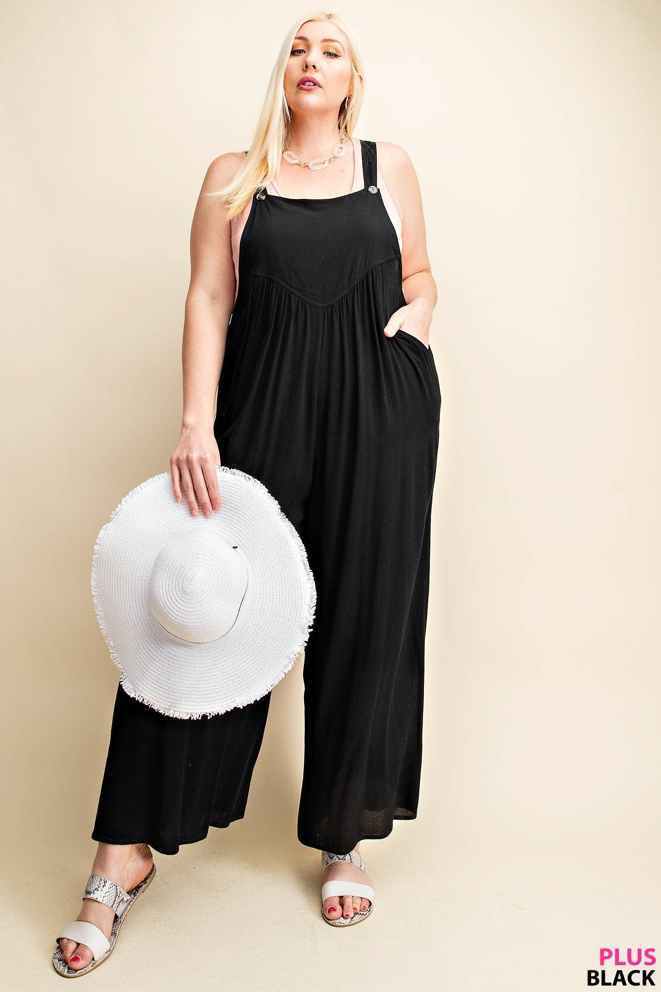 Curvy Rayon Crepe Overalls in Black