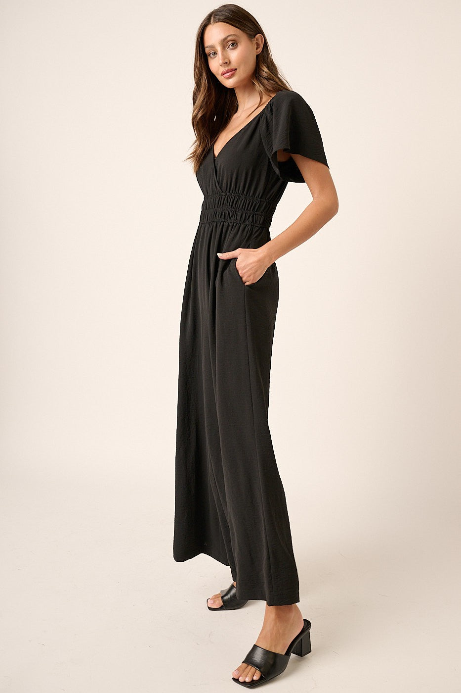 Elastic Detail Waist Jumpsuit in Black