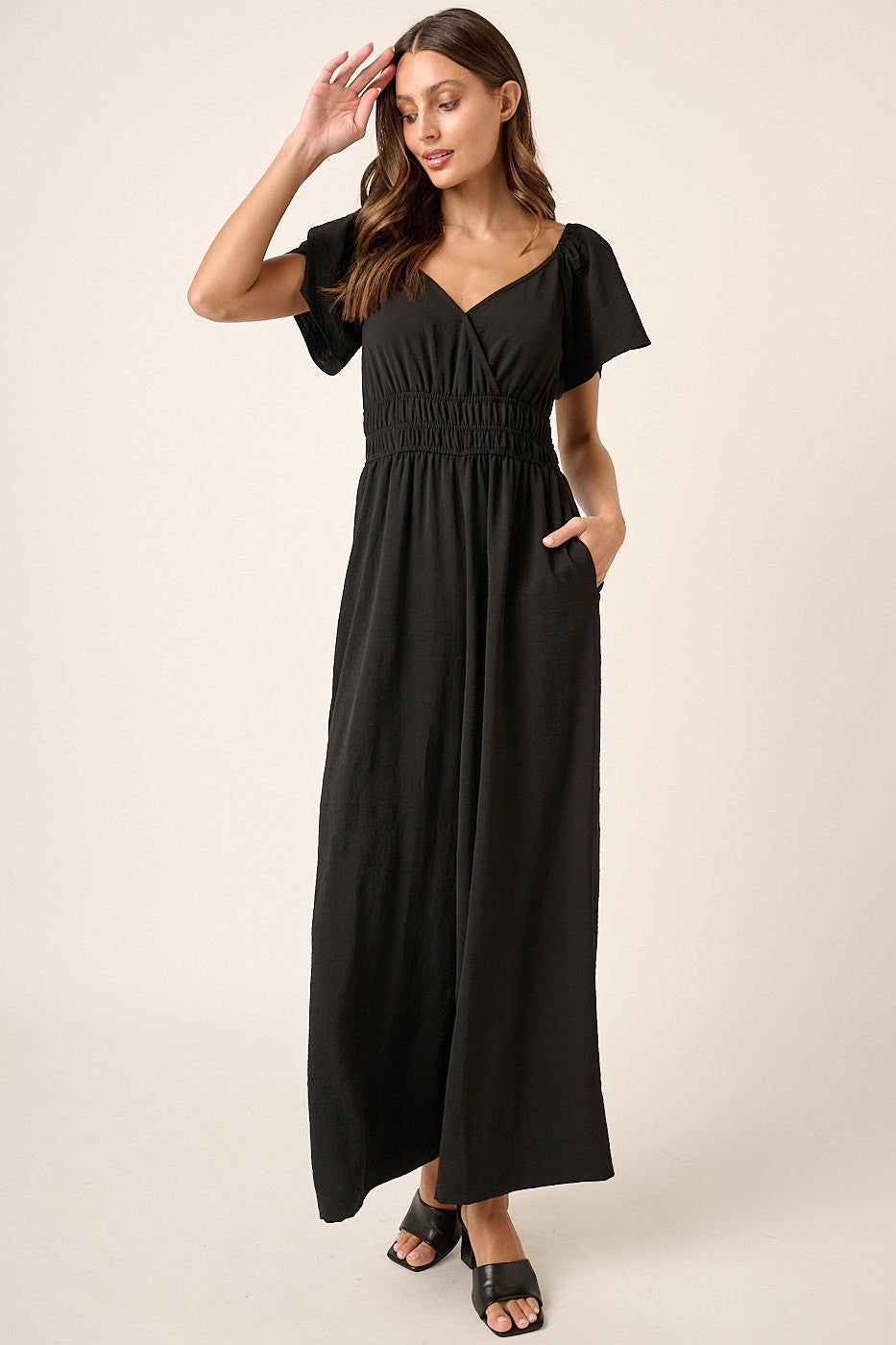 Elastic Detail Waist Jumpsuit in Black