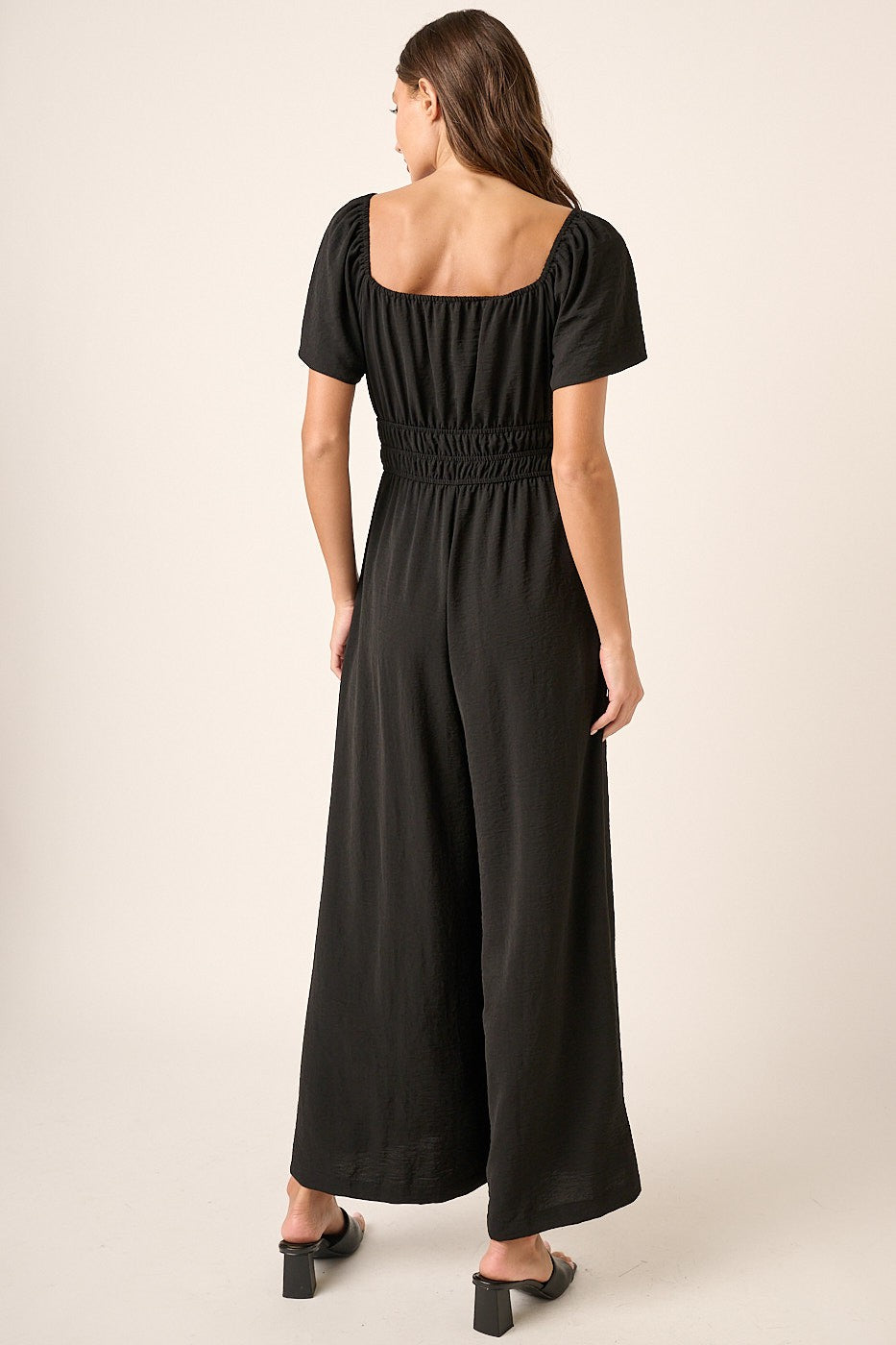 Elastic Detail Waist Jumpsuit in Black