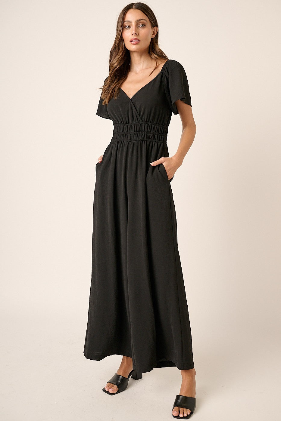 Elastic Detail Waist Jumpsuit in Black