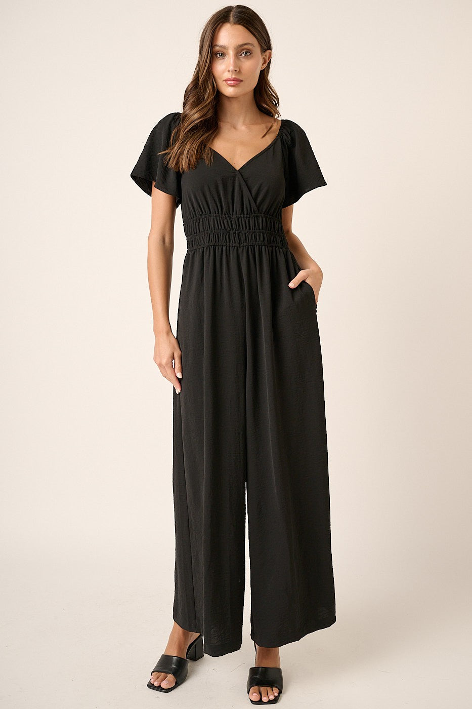 Elastic Detail Waist Jumpsuit in Black