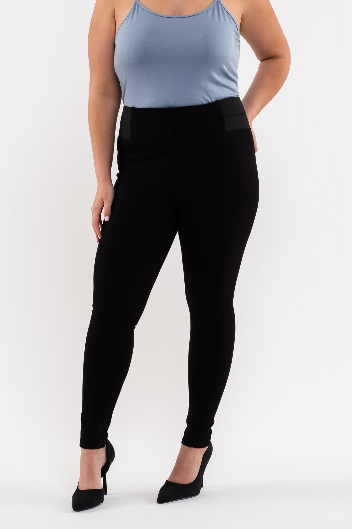 Curvy Side Elastic Skinny Pants