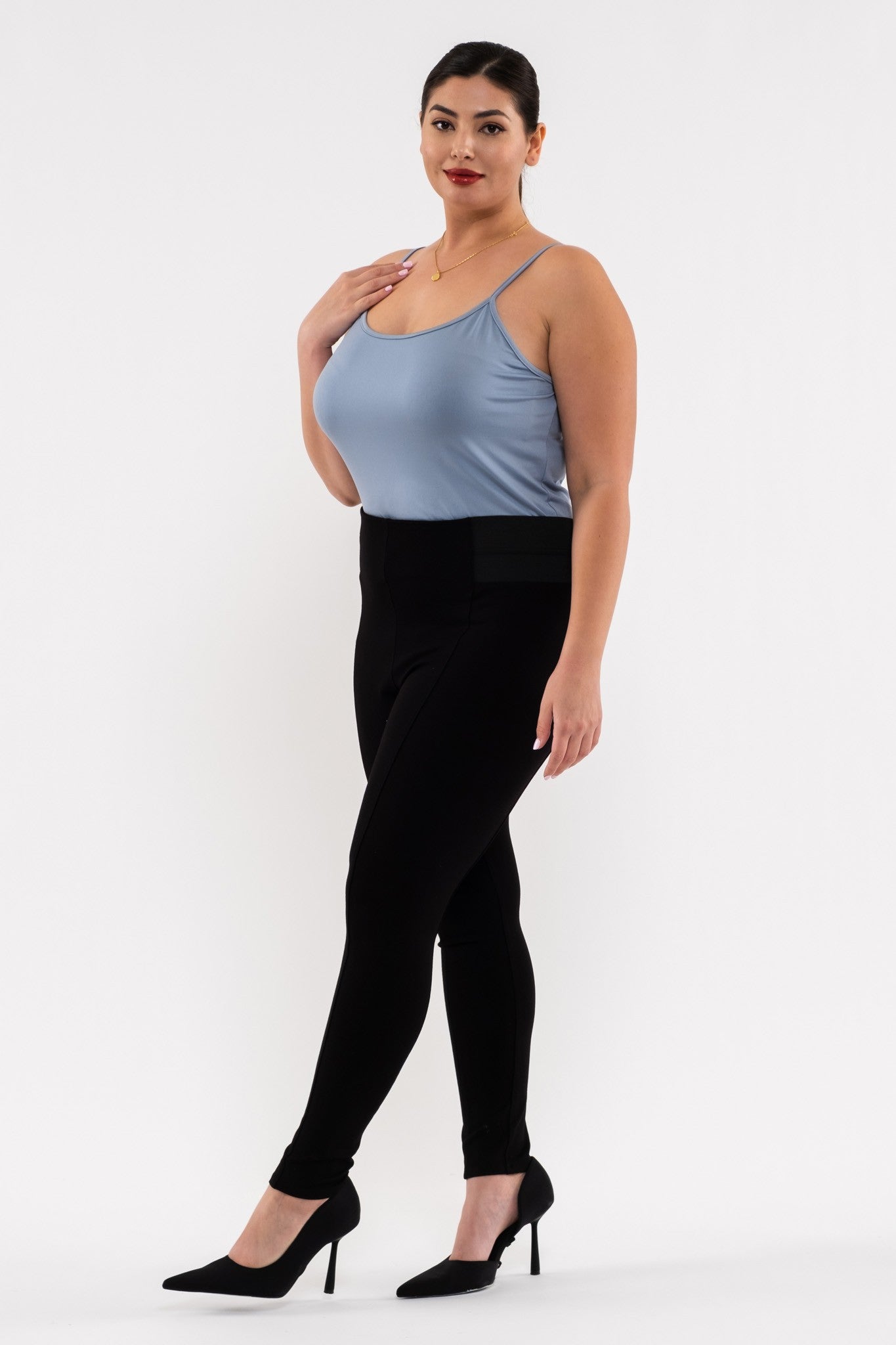 Curvy Side Elastic Skinny Pants