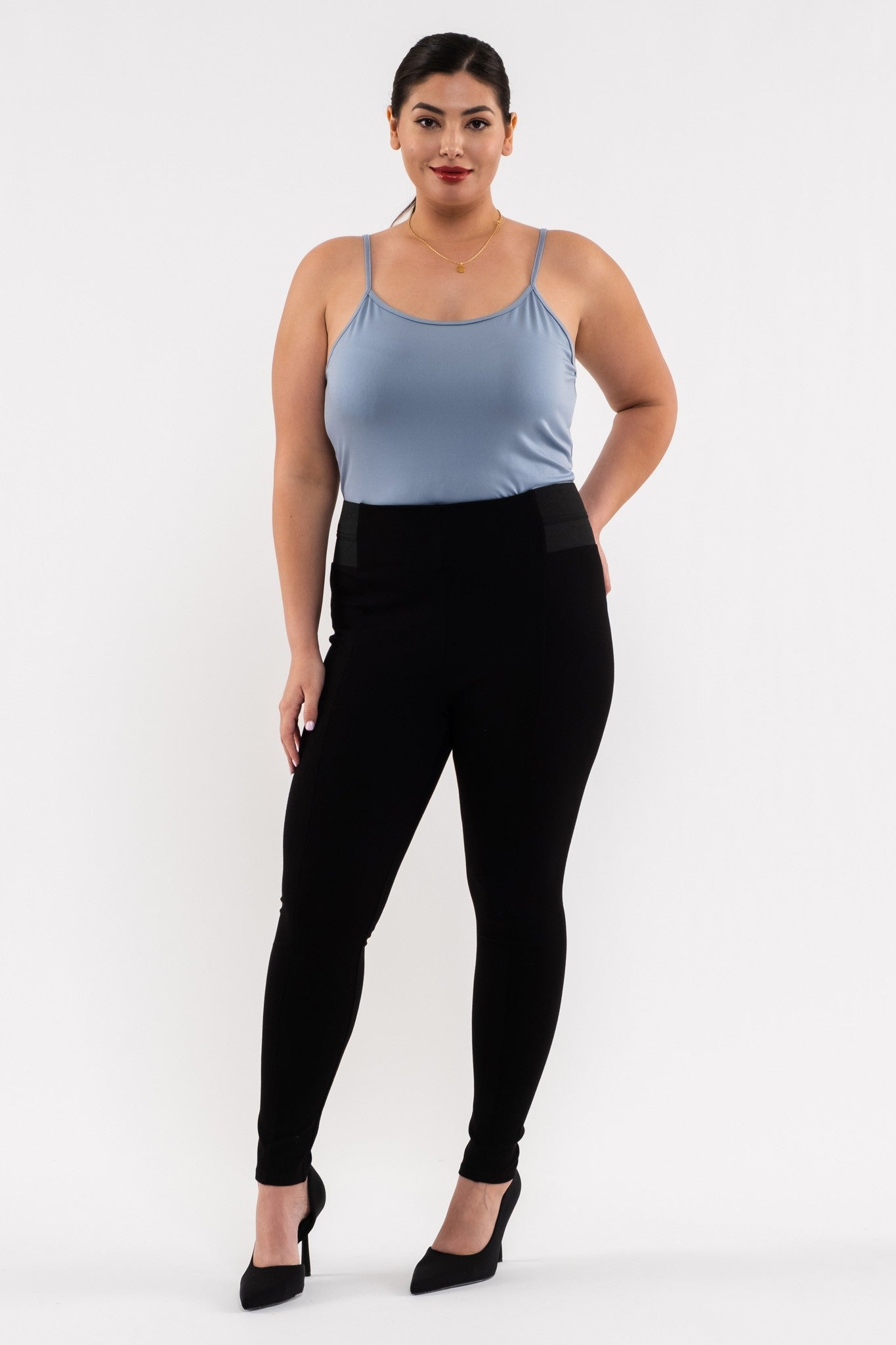 Curvy Side Elastic Skinny Pants