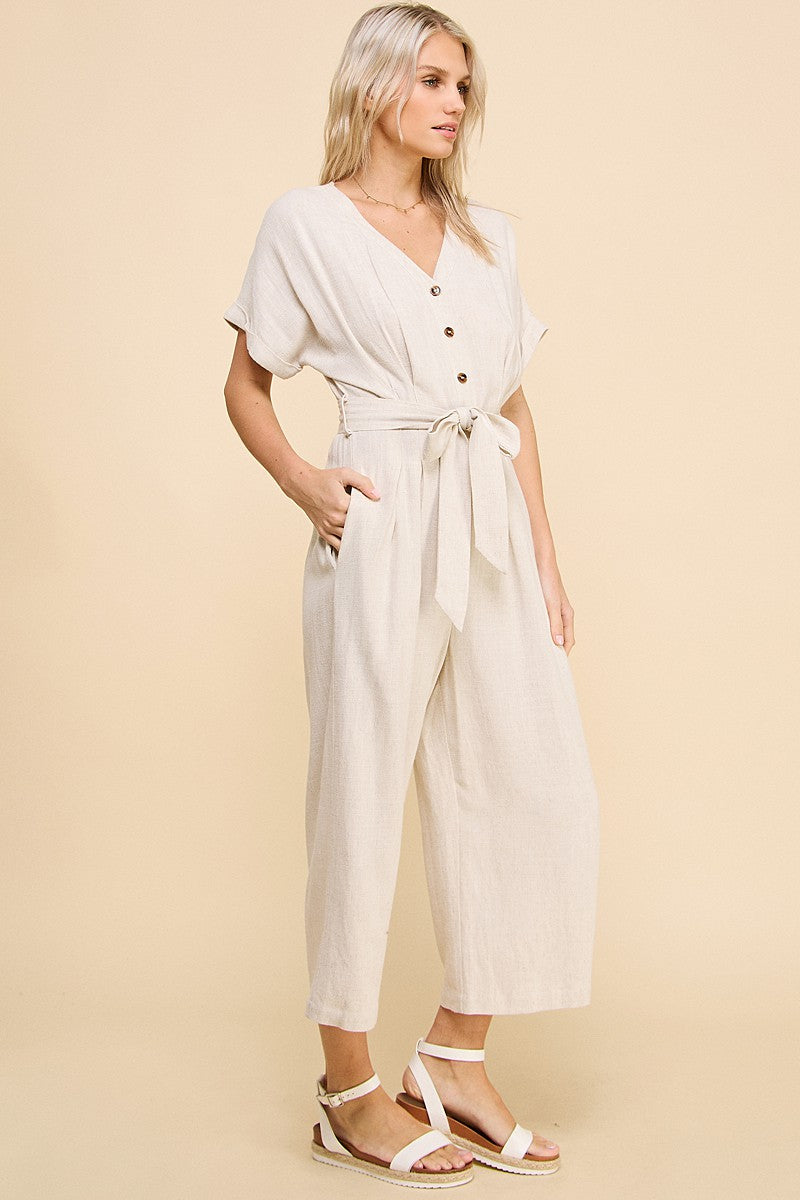 Dolman Sleeve Linen Blend Jumpsuit