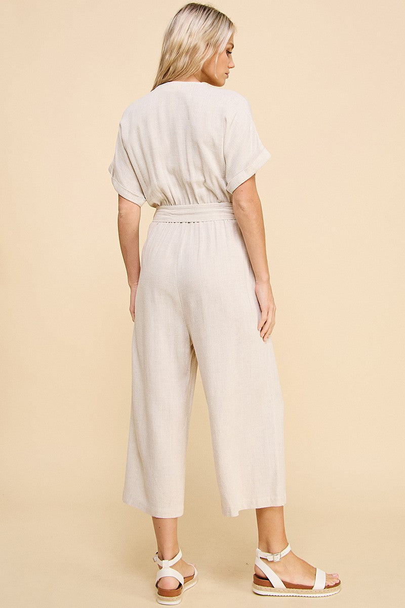 Dolman Sleeve Linen Blend Jumpsuit