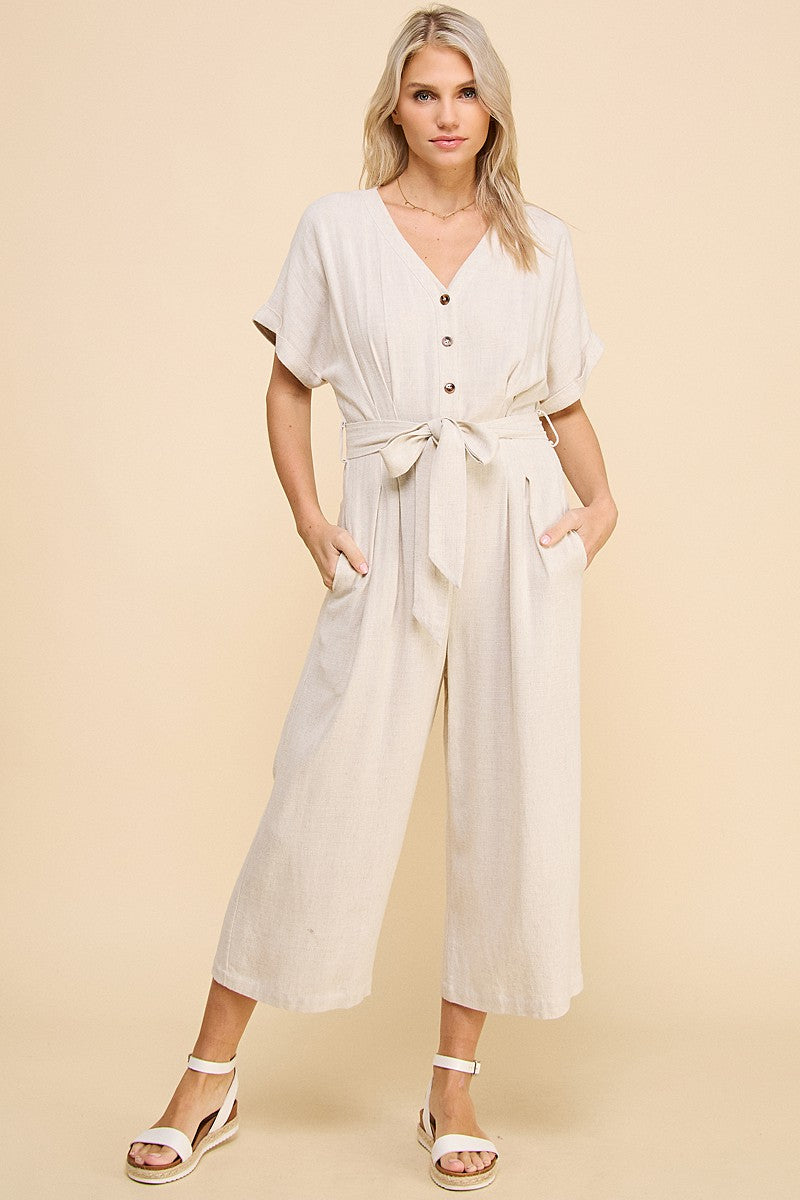 Dolman Sleeve Linen Blend Jumpsuit