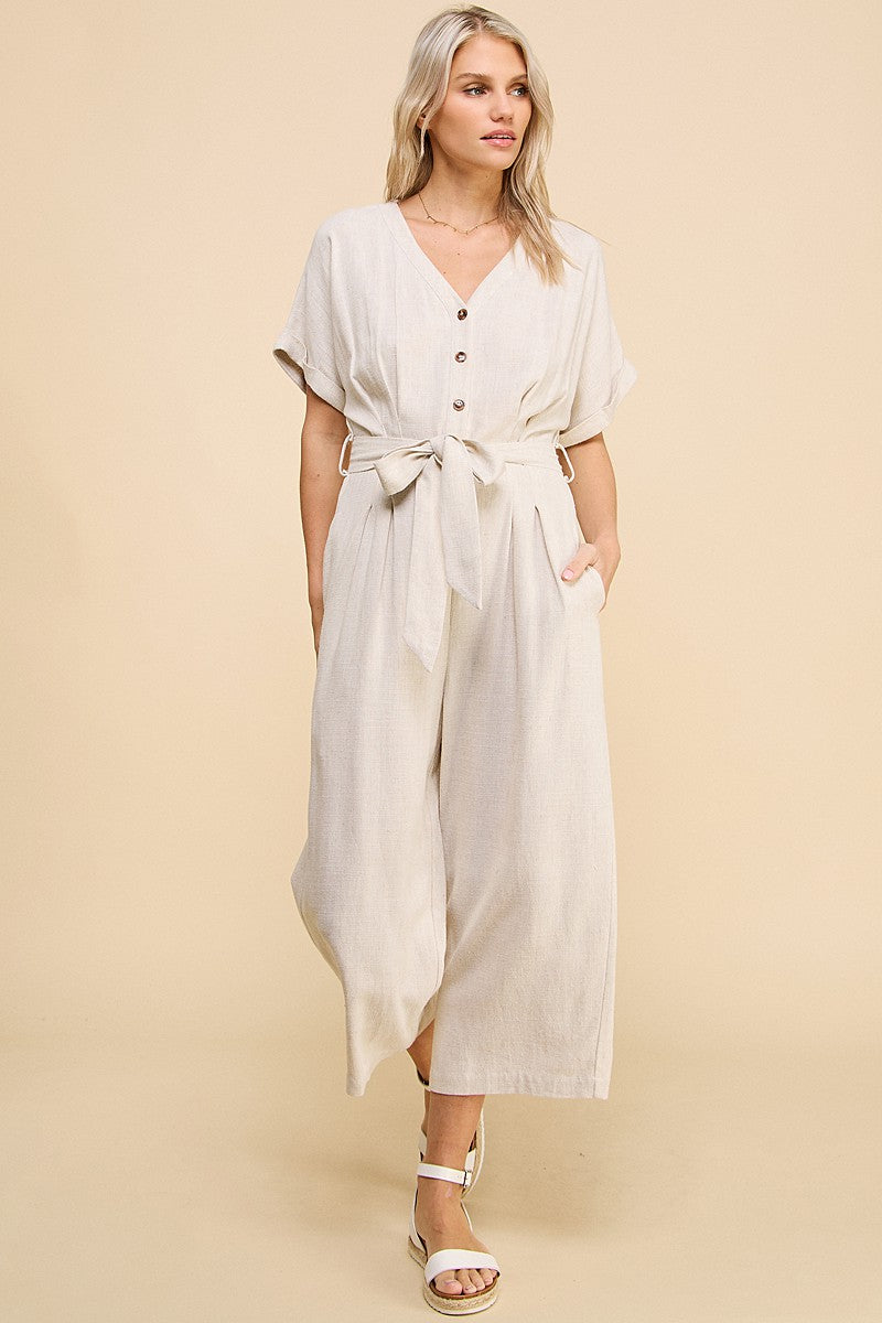 Dolman Sleeve Linen Blend Jumpsuit
