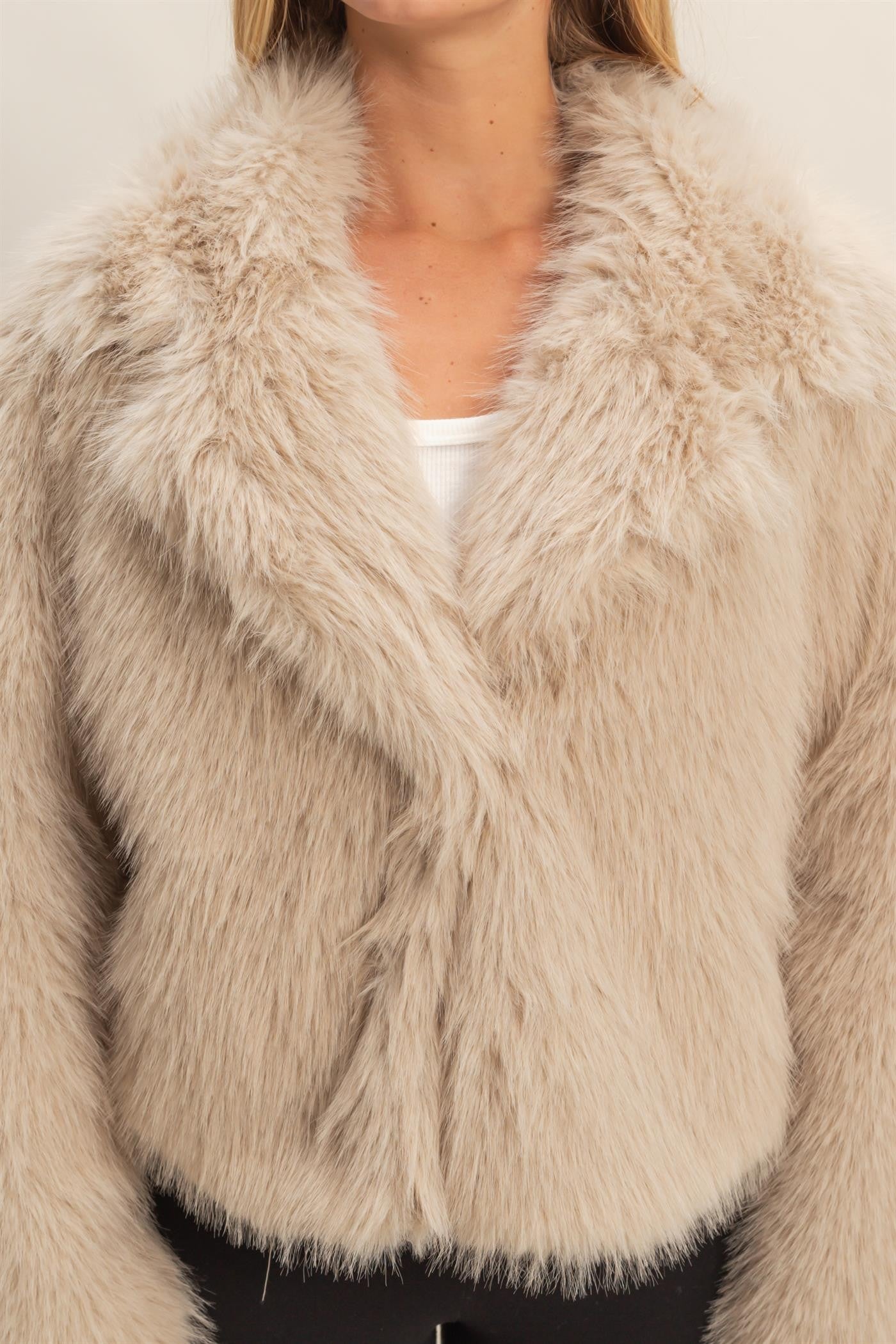 Shawl Collar Faux Fur Jacket
