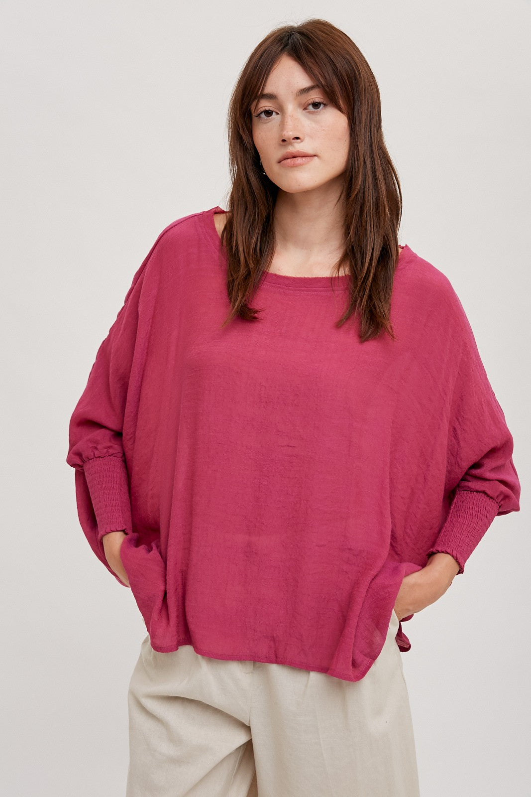 Oversized Top with Smocked Sleeves