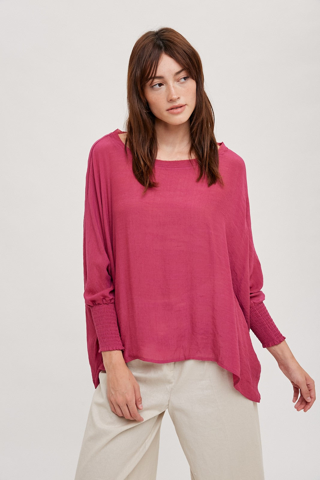 Oversized Top with Smocked Sleeves
