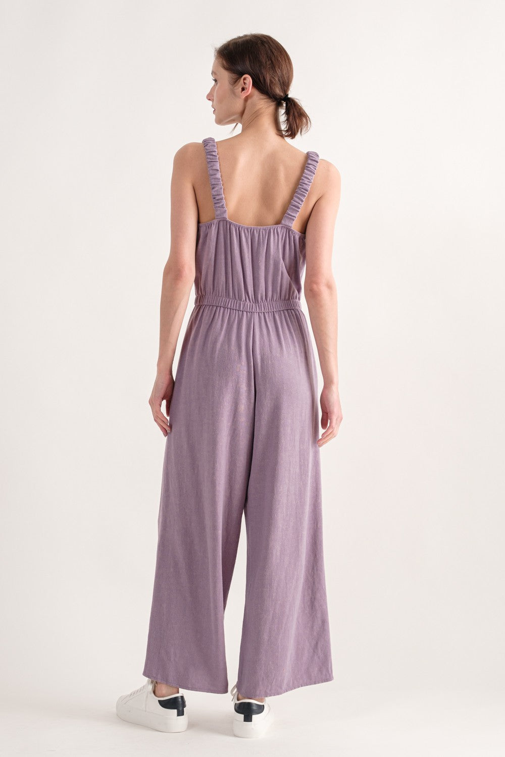 Linen Blend Elastic Strap Jumpsuit