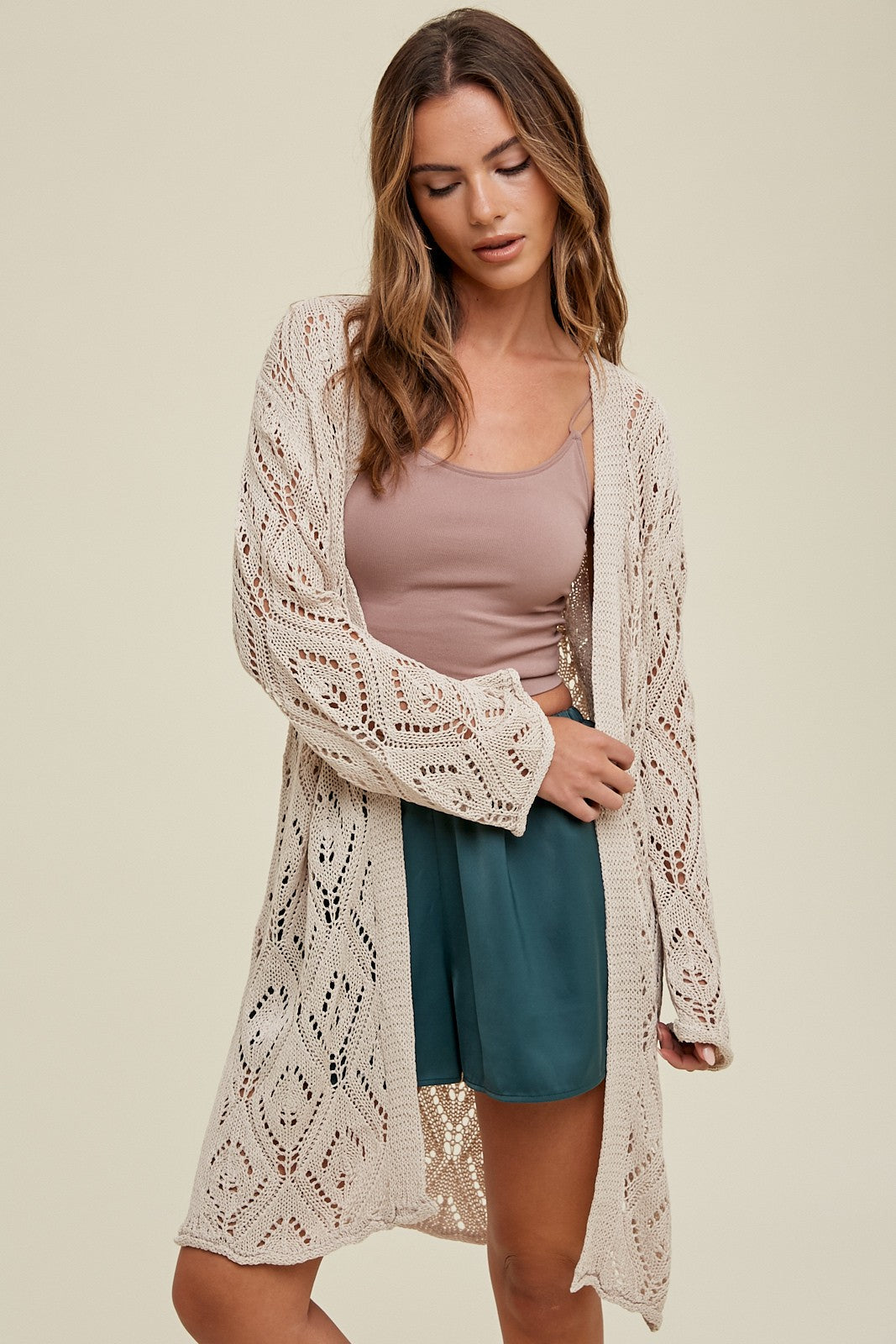 Crochet Maxi Cardigan Sweater in Natural