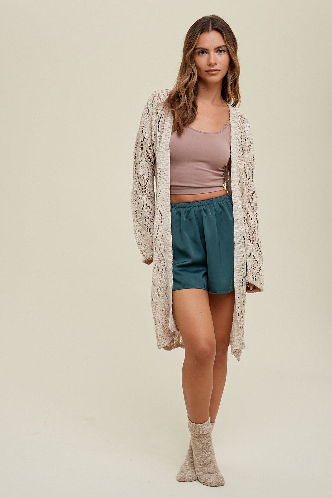 Crochet Maxi Cardigan Sweater in Natural