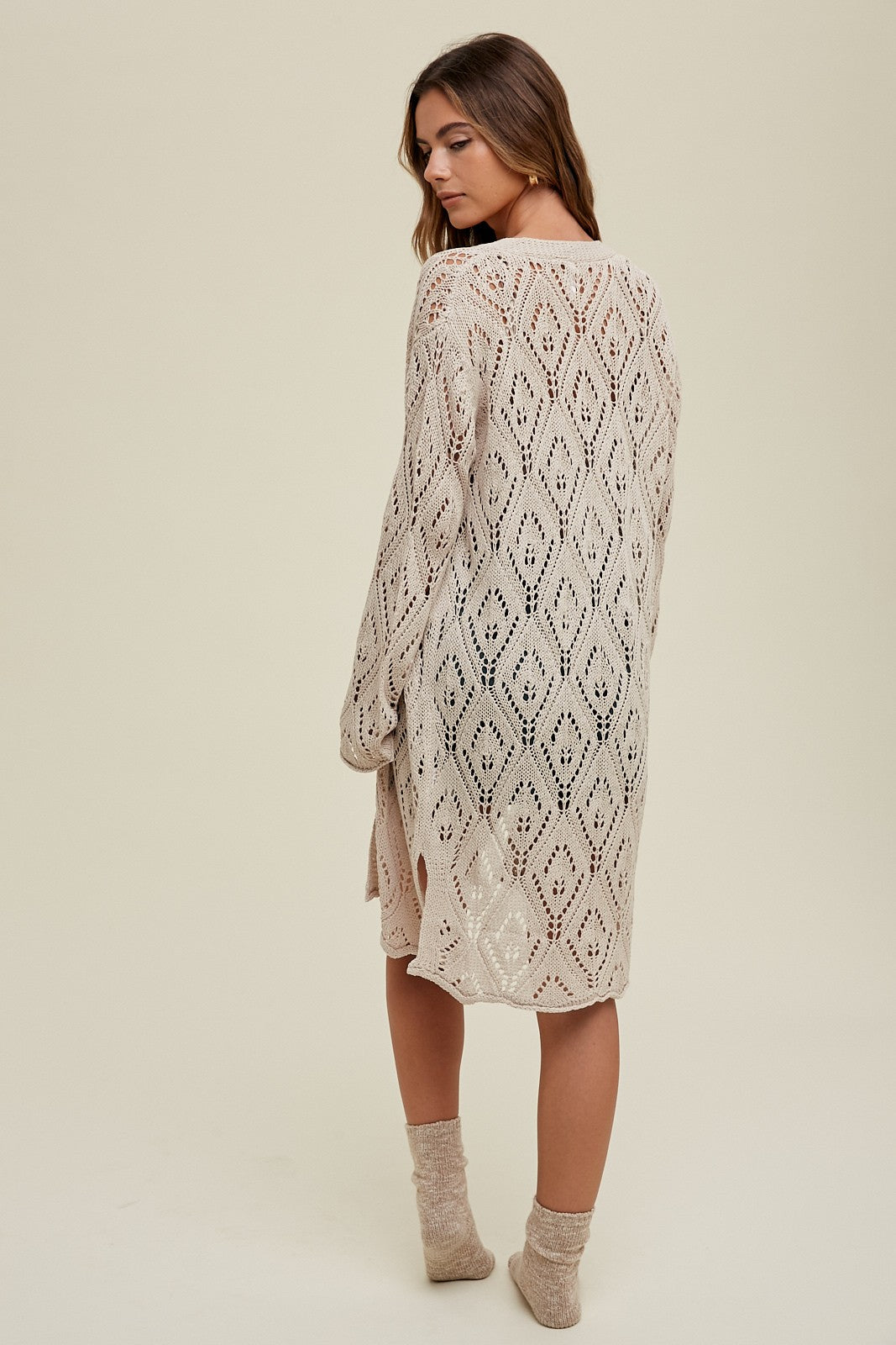 Crochet Maxi Cardigan Sweater in Natural