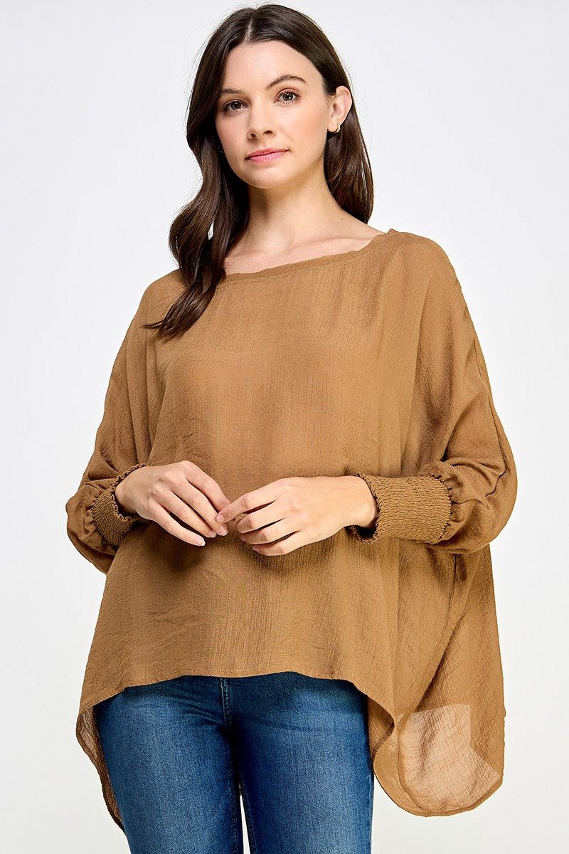Oversized Top with Smocked Sleeves