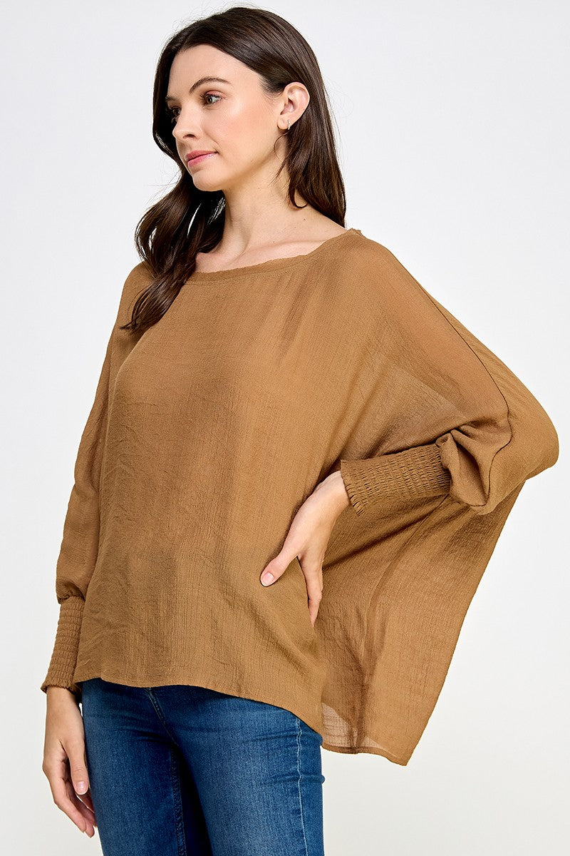Oversized Top with Smocked Sleeves
