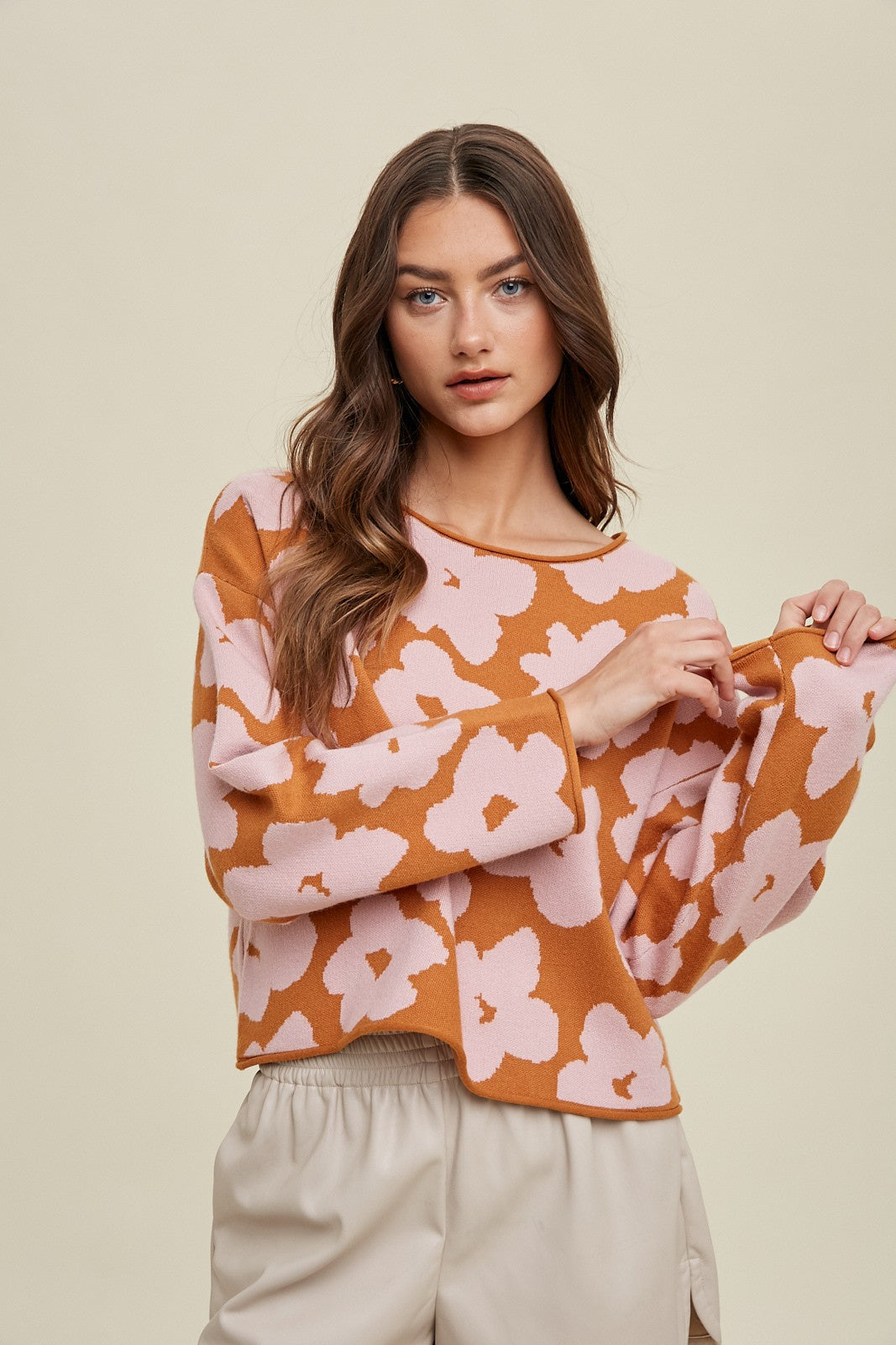 Floral Jacquard Relaxed Crop Sweater