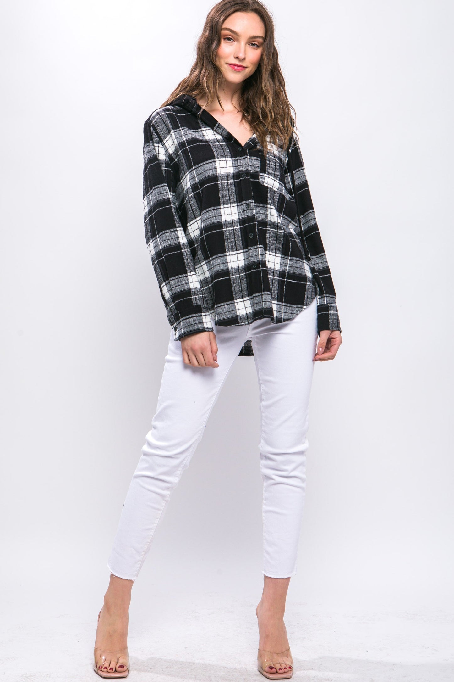Flannel Plaid Hoodie in Black