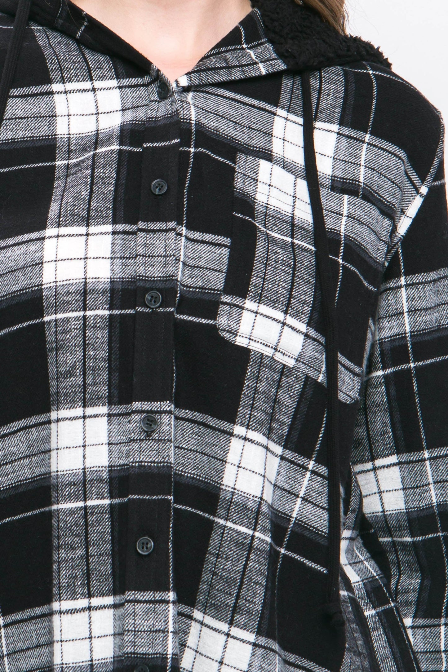 Flannel Plaid Hoodie in Black